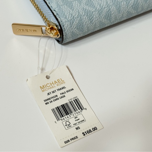Michael Kors Jet Set Travel Card Case Wallet Wallet MK Pale Ocean - Picture 7 of 10